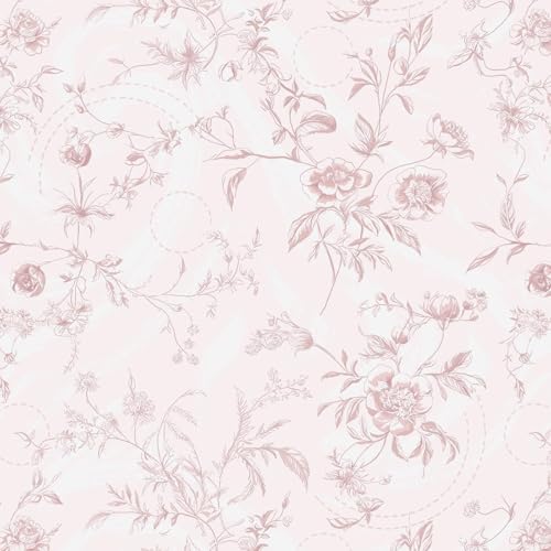 Ismoon Floral Wallpaper Peel and Stick Pink Stick on Wall Paper Vintage French Contact Paper for Cabinet Textured Removable Self Adhesive Wallpaper Vinyl Roll Shelf Deco, 17.3x787in