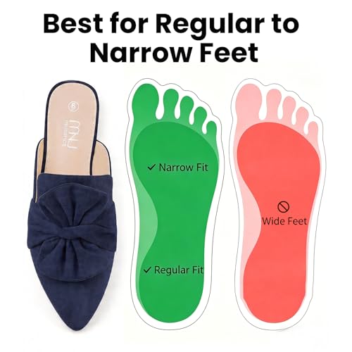 Image of MUSSHOE Pointed Toe Women's Bow Mules: Slip On Backless Loafers - Dressy Casual Flat Shoes for Office Work & Everyday Wear