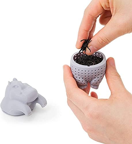 Silicone Tea Strainer For Loose Tea - Cute Reusable Tea Infuser Filter - Made From 100% Food Grade Silicone - Grey Hippo - Great Gift Idea