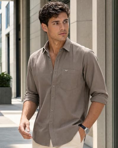 NOBERO Store NOBERO Men's Regular Fit Cotton Full Sleeve Solid Shirt - Image 3