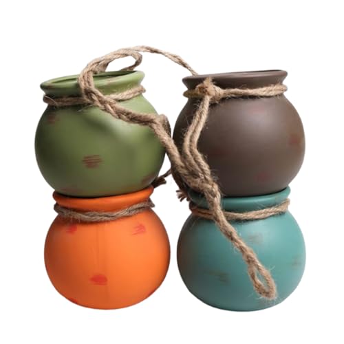 Senermter Macetas Pequeñas para Plantas,4 Piezas de Cerámica con Agujero de Drenaje | Juego de Macetas Colgables Lindas para Plantas | para Cactus Interior Exterior Cocina Jardín Balcón Terraza