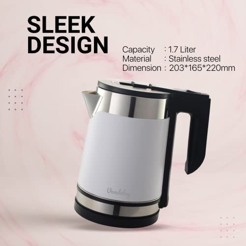 Vandelay Stainless Steel Electric Kettle (1.7L) Double wall, cool