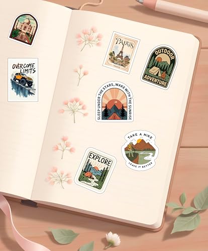 Image of Travel Stickers for Kids & Teens, 50 Pack Waterproof Vinyl Decals for Laptops, Water Bottles, Bikes, Skateboards, Luggage, Party Favors