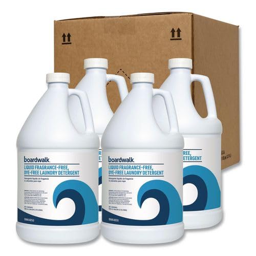 Boardwalk Liquid Fragrance-Free, Dye-Free Laundry Detergent, 4-pack (1) Gallon Bottles, Unscented, No Pphosphorous, APE, NPE or EDTA, Low Environmental Impact, Made in the USA