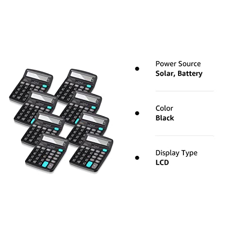 Konohan 8 Pieces 12-Digit Calculator, Solar Basic Desktop Calculator Large Display Electronic Calculators Dual Power Handheld Calculator For Home Office School (Black) #TOP7