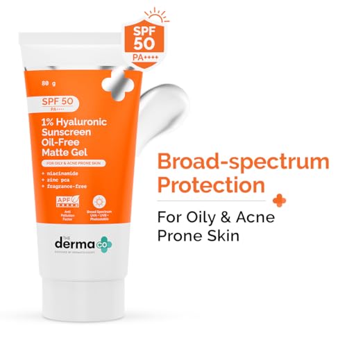 Image of The Derma Co 1% Hyaluronic Sunscreen Oil-Free Matte Gel | Lightweight Sunscreen for Oily & Acne-Prone Skin | SPF 50 & PA++++ Protection | Safe & Effective | 80 g