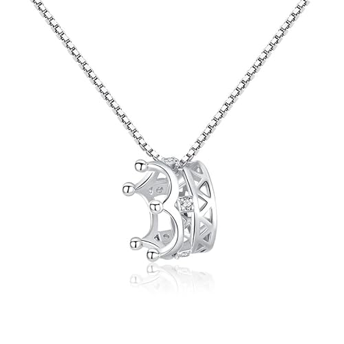 Bellitia Jewelry Simulated Diamond Princess Crown Necklace for Women, 925 Sterling Silver CZ Stone Crown Necklace