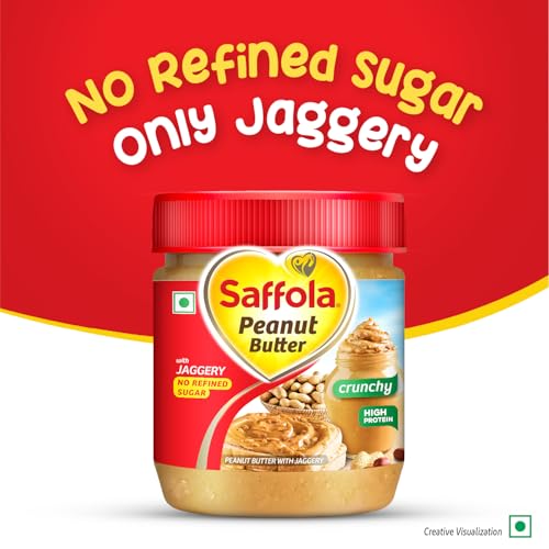 Image of Saffola Peanut Butter with Jaggery, Creamy 350 gm | High Protein Peanut Butter | No Refined Sugar (Pack of 3)