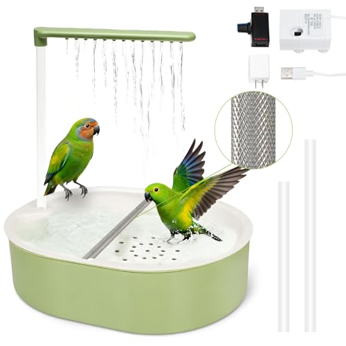 Automatic Parakeet Bird Bath for Cage Large Parrot Shower Bath with Adjustable Water Flow Bird Shower Fountain Indoor Bathtub Stainless Perch Bird Cage Accessory for Birds Cockatiel Conure Budgie