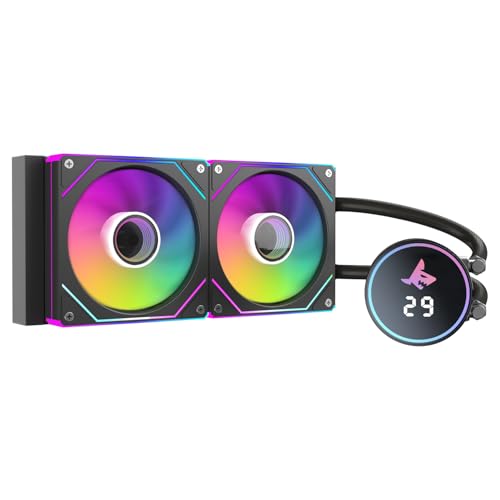SHARX JAWS 240mm Liquid CPU Cooler with Dual 120mm ARGB Fans, High-Density Aluminum Radiator, Quiet Aluminum Pump, 250W TDP Support, Intel & AMD Compatible, Black