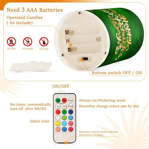 Image of ALAZA St Patricks Day Flickering Flameless Candles Battery Operated with Remote Timer,Tea Light Candles LED Pillar Votive Candles Set of 2 for Outdoor Indoor Decorations