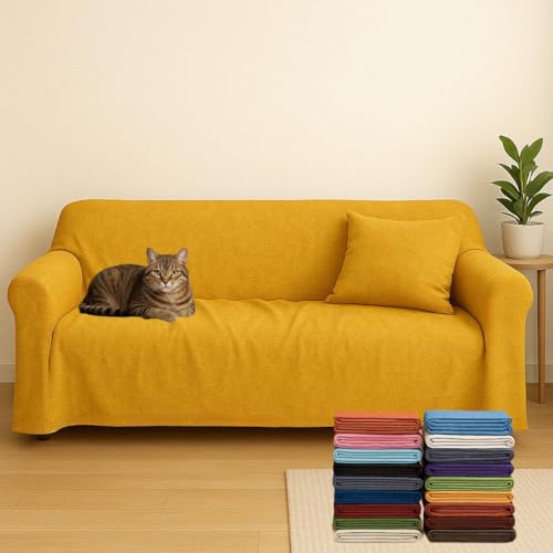 Generico Telo Copritutto Multiuso – Copridivano 2 Posti o Copriletto Singolo/Matrimoniale, Misto Cotone Tinta Unita Oro, Misure 240 x 280 cm – Made in Italy