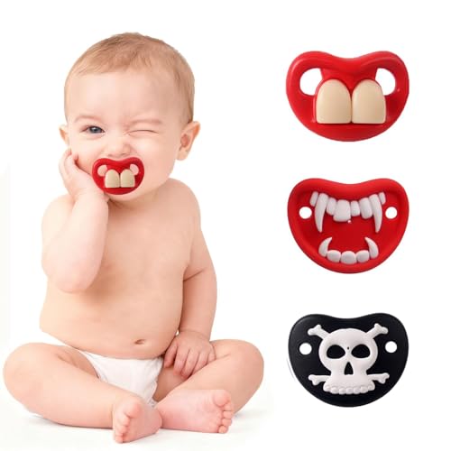 Image of Funny Baby Pacifiers,Funny Pacifiers for Babies 0-18 Months,Baby Teeth and Vampire Pacifier Funny Pacifiers for Boys and Girls BPA Free