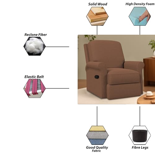 Image of Casaliving Mersin Comfy Fabric Single Seater Recliner Chair, Recliner Sofa for Relaxing, Recliner Chair for Home Relax (Brown) | Premium Fabric Sofa