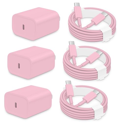 AISNI iPhone 17/16/15 Charger Fast Charging 3 Pack USBC Charger Block with 6 FT Type C Charger Fast Charging Cord Compatible with iPhone 17/17 Plus/17/16/15 Pro Max/16/16 Plus/15/iPad Pro-Pink
