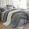 Bedsure Queen Comforter Set – 7 Pieces Reversible Grey Bedding, GentleSoft™ Queen Size Bed Set Gift for Family, Bed in a Bag with Warm Down Alternative Comforter, Sheets, Pillowcases & Shams