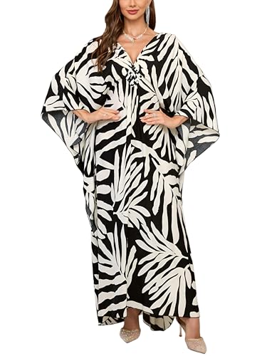 Image of KEYLORTING Plus Size Kaftan Dress Women, African Moo Moo Print Caftan, Batwing Dress, Beach Cover Up for Party and Loungewear
