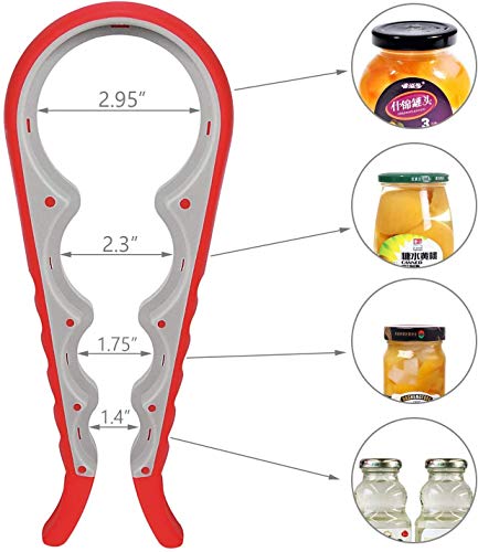 Jar Opener,Manual Can Opener,Bottle Opener Can Openers For Seniors With Arthritis,Weak Hands, 5-In-1 Multi Kitchen Tools Set For Children, Women And Seniors (Red) #TOP1