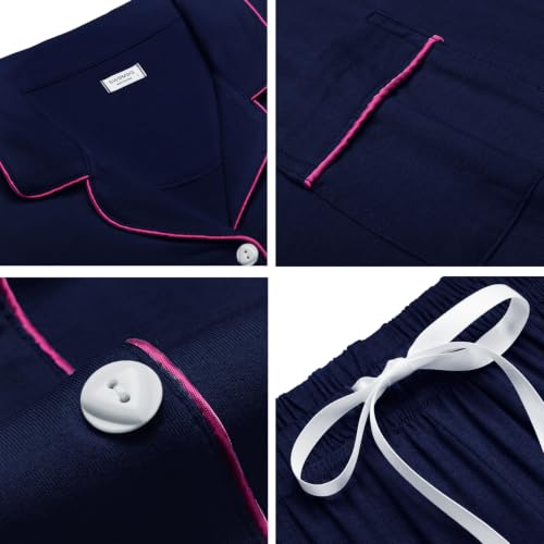 Image of SWOMOG Womens Button Down Pajamas Set Short Sleeve Sleepwear Bride Soft Pj Lounge Sets XS-3XL