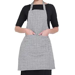 GLUN Kitchen Cooking Aprons, Small White & Black Checkered Color Adjustable Bib, Chef Apron with 2 Pockets, Long Ties, Long Neck Strap for Men & Women Unisex Apron