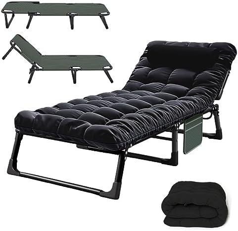 Soliles Portable Folding Camping Cot, Adjustable 4-Position Adults Reclining Chairs with Mattress,Outdoor Patio Folding Lounge Chair Sleeping Cots Bed, Perfect for Camping, Pool, Beach, Patio
