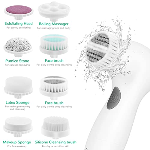 Lurrose Escova Elétrica de Limpeza Facial 8 Em 1 Escova Facial Esfoliante Recarregí¡vel Com Cabeças