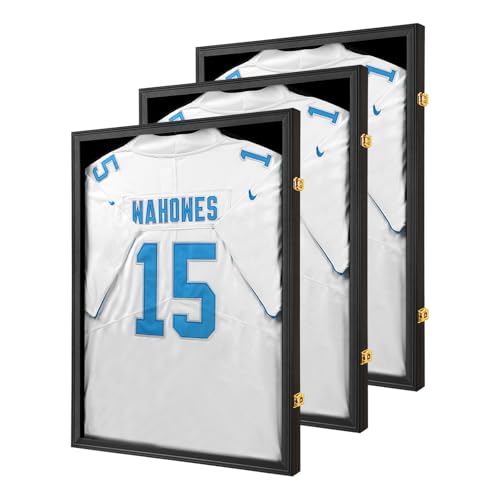 Tieeqe Jersey Frame Display Case Jersey Shadow Box Black 3PC