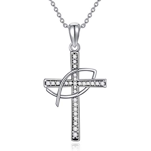 PYTALI Collar de cruz para mujer, plata de ley 925, minimalista, cruz cristiana, turquesa simulada, collar con colgante de cruz de plata, collar de turquesa, regalo de joyería para mujeres, mamá,