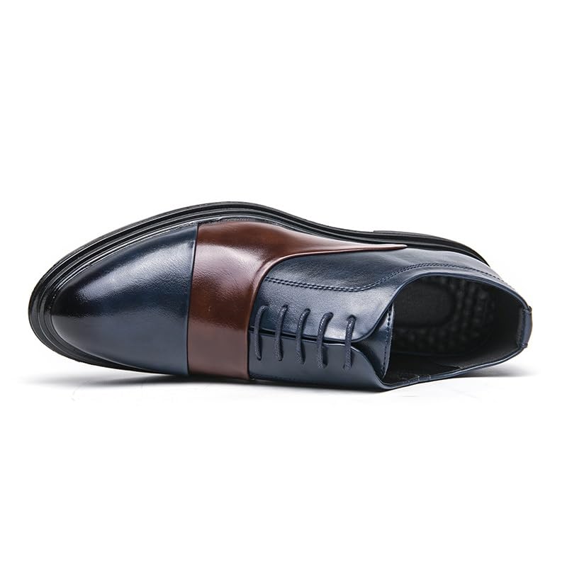 Dress Formal Shoes for Men Lace Up Pointed Burnished Toe Two Tone PU Leather Cap Toe Rubber Sole Resistant Non Slip Block Heel Low Top Wedding2