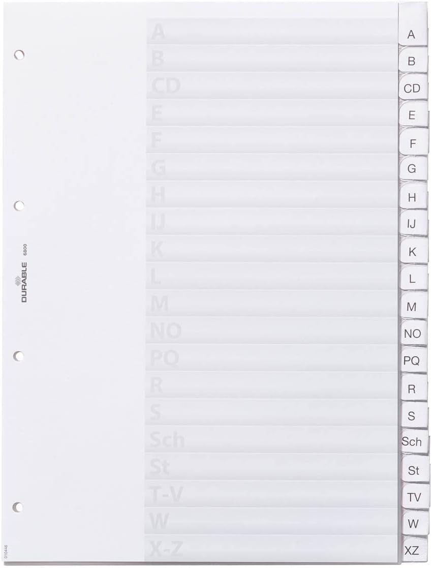 Durable 680019 A4 Portrait A-Z Index Set with Printed Inserts and 20 Division Sheets - Transparent