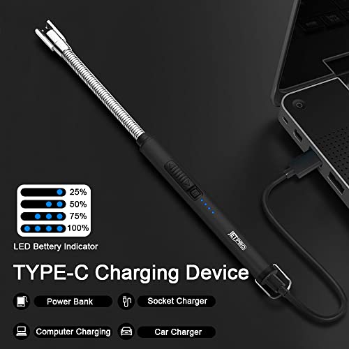 JETPRO Candle Lighters USB Rechargeable Arc Electric Lighter with 360° Flexible Neck for Candle BBQ Camping (Black) - Thumbnail 5