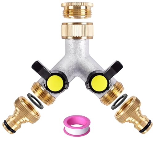ilauke 2 Wege y verteiler Wasser 3/4 Zoll, Wasseranschluss Verteiler, Wasserhahn Verteiler mit Griff, Wasserverteiler 2 Fach,für Waschmaschine, Geschirrspüler,Gartenschlauch,Wasseranschluss Adapter