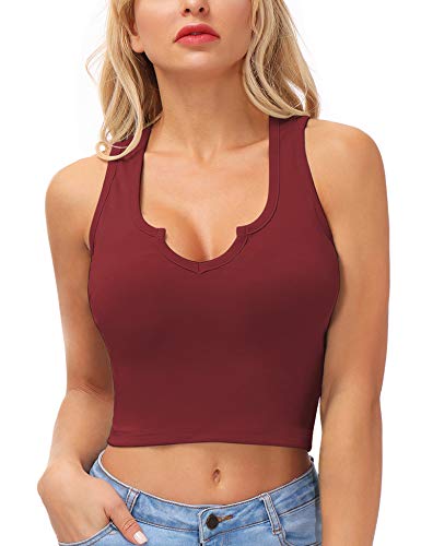 iWoo Débardeur d'été décontracté en coton sans manches avec col en V pour femme, rouge vin, XL Cover