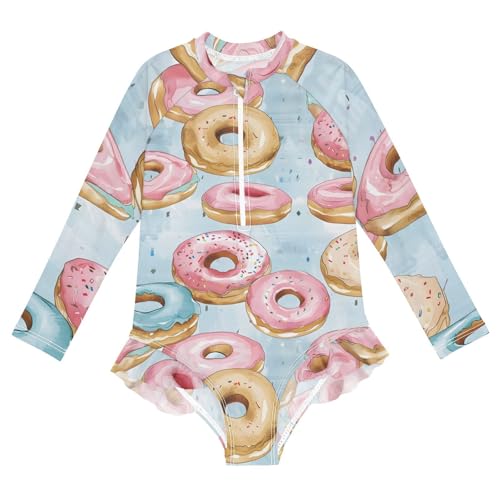 Girls One Piece Swimsuits Long Sleeve Swimsuit Zipper Bathing Suits Doughnut Sweet Blue