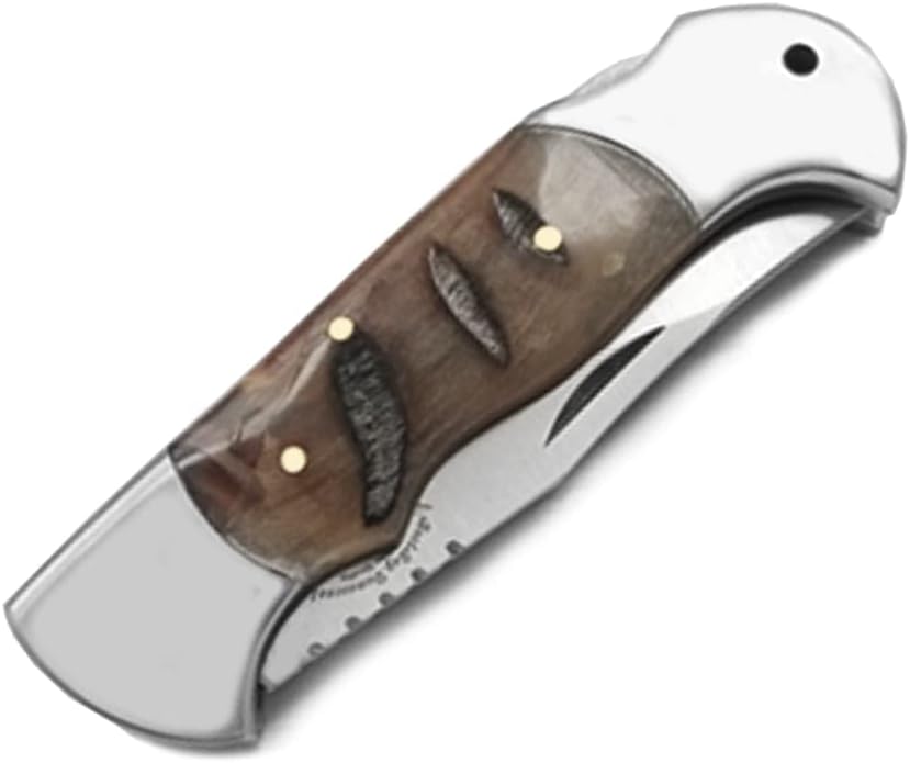 Best.Buy.Damascus1 Real Black Ram Horn 7.5" 420c Stainless Steel, Folding Knife blade Folding Pocket knife, Back Lock Hunting Fishing Camping folding Knifes