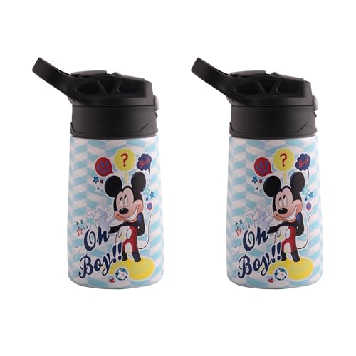 Kuber Industries 350 ml Insulated Water Bottle | Mickey Kids Water Bottle | Stainless Steel Kids Water Bottle | Water Bottle with Push-Button Flip Lid | Bottle For School | Sky Blue | Pack of 2 (B0D4R1X7W6) Amazon Price History, Amazon Price Tracker