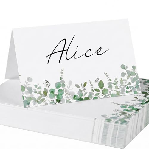 50pcs Eucalyptus Wedding Place Cards for Table Pre-Scored Greenery Name Cards for Table Setting Birthday Dinner Party Baby Shower
