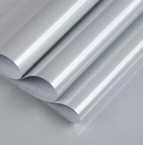 Image of Vinyl Contact Paper Decorative for Cabinets Countertops Kitchen Shelves Liner Self Adhesive Film Peel and Stick Waterproof Removable Wallpaper (Inches 24 x 72, Silver Brush)