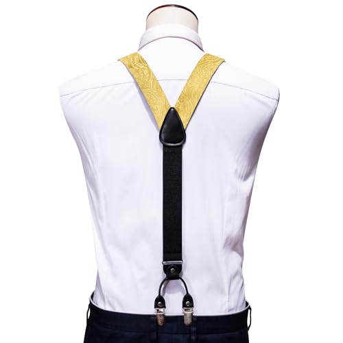 Image of Barry.Wang Men Suspender Set with Necktie Elastic Y Type Heavy Duty 6 Clips Braces Tie Handkerchief Cufflink Pin 6PCS