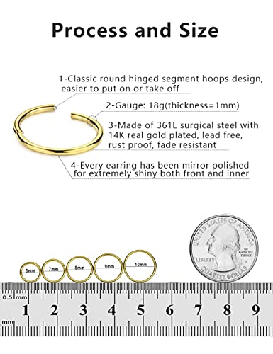 Small Gold Hoop Earrings: 14K Gold Plated Huggie Hoop Earrings for Cartilage Helix Tragus 18g Tiny Thin Hoop Earrings for Women Men4