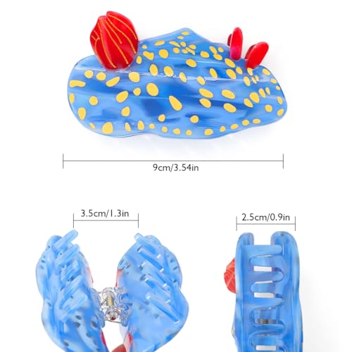 Ocean-Themed Hair Claw Clip – Blue & Red Sea Slug Design, 3.54 Inch, Shark Teeth Grip, Glossy Gold Accents – Durable Spring Clip Gift for Women & Girls