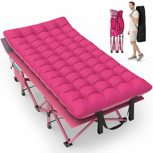 Image of Suteck 32 inch XXL Folding Camping Cot, 900LBS Heavy Duty Sleeping Cots | With Pillow Mattress & Carry Bag, 1200D Double-Layer Oxford Fabric Portable Cot Bed for Adults, Home, Office, Beach & Travel