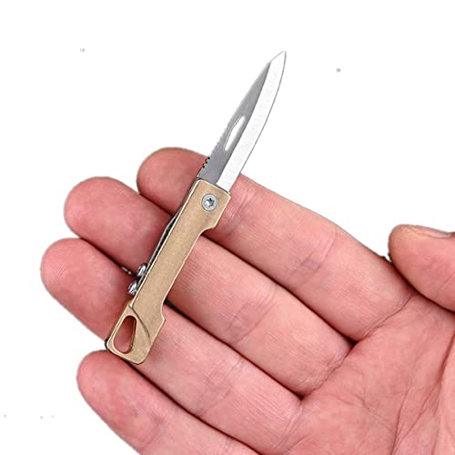 high carbon pocket knives - KUNSON Ultra Small Little Folding Pocket Brass Knife, Special High Carbon Alloy Steel Blade Brass Handle, Mini EDC Portable Knife, Ultra Compact and Lightweight (Pointy head)