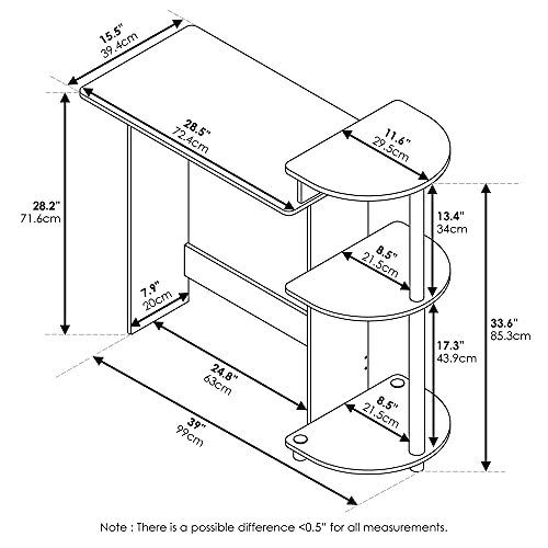 Image of Furinno COMPACT Desk, 28.5 inch Wide Gaming Desk with Shelves, Computer Desk with Book Shelf, Office Desk for Home Office, Study Room, Dorm, Bedroom, French Oak