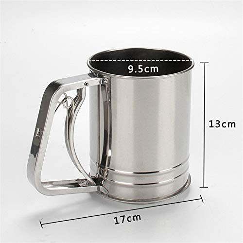 Stainless Steel Hand-held Flour Sifter with Handle, Squeeze Metal Fine Mesh Sieve for Baking,Baking Stainless Steel 3 Cup Double Layers Sieve with Hand Press Design - Thumbnail 7