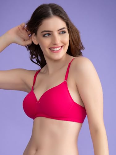 Image of Clovia Women's Cotton Rich Solid Padded Full Cup Wire Free T-Shirt Bra - Dark Pink