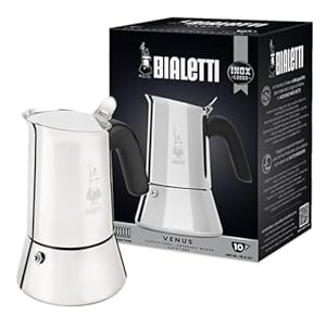 Bialetti - New Venus Induction, Edelstahl Herd Espresso-Kaffeemaschine, Geeignet für Alle Herdarten, 10 Tassen (460ml), Aluminium, Silber