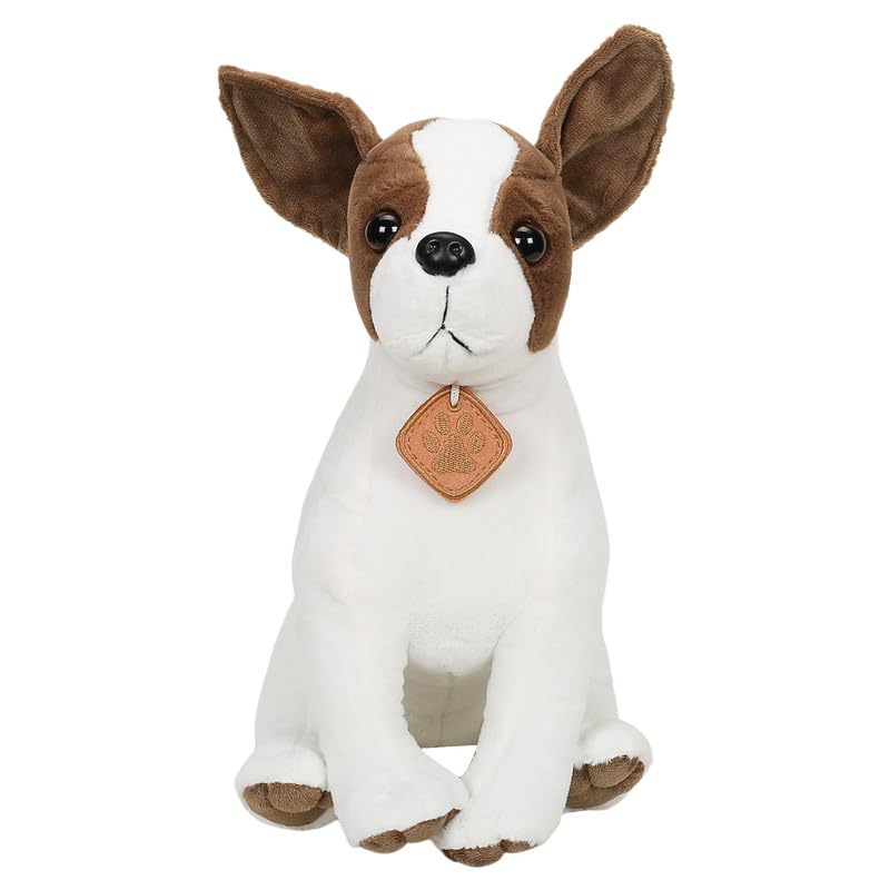 STRIDERS Dog Plush Soft Toy for Kids, Cute Stuffed Animal Puppy, Adorable Huggable Cuddly Gift for Girls & Boys, Birthday Return Gift (White & Beige Dog)