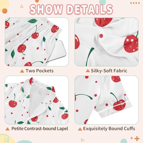 Cute Cherry Red Dots Pajamas Set Summer Button Down Sleepwear Pjs Sets Comfy Loungewear3