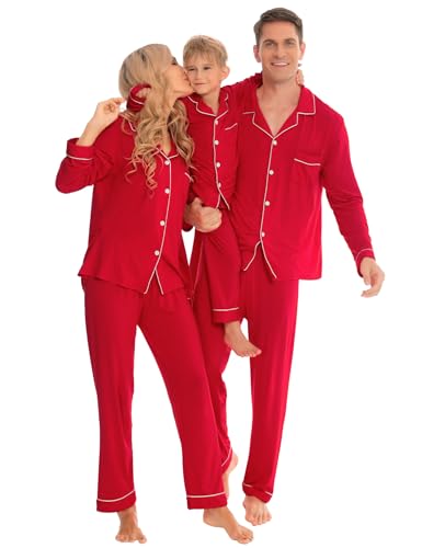 SWOMOG Couples Christmas Pajamas Set Women & Men Long Sleeve Pj Set Party Holiday Sleepwear Button-Down Loungewear Set Women Red X-Large